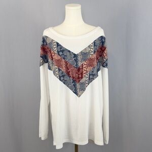 Retro Vibes White Sweater with Chevron Pattern